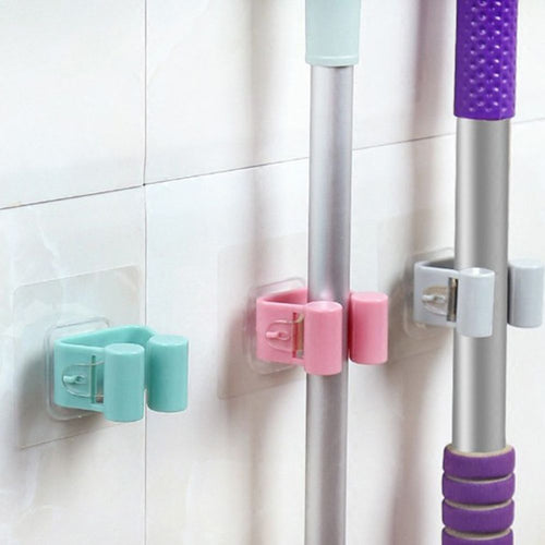 Universal Self-adhesive Wall Mounted Mop Holder Brush Broom Hanger Storage Rack Kitchen Organizer Kitchen Tool