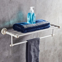 Load image into Gallery viewer, White antique brushed aluminum bathroom fixture bathtub hardware set towel rack towel bar paper frame cloth hook series: free pu