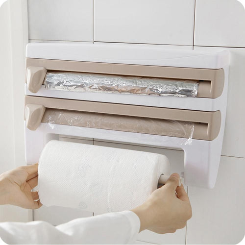 AsyPets Wall Mounted Roll Dispenser for Tin Foil, Cling Film Kitchen Paper Spice Bottles Towel Holder Rack-35