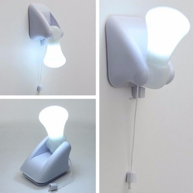 LED Bulb Cabinet Closet Lamp Pull Cord Night Lights Self Adhesive Wall Light Hallway Bedroom Lighting Battery Operated