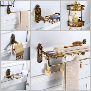 Antique Bronze Carved Aluminum Bathroom Accessories Fixture Bath Hardware Sets Towel Shelf Paper Holder Cloth Hook ELF8210